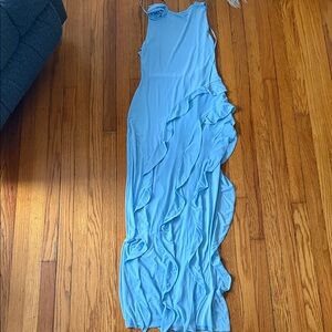 AFRM Light Blue Asymmetrical Ruffle Dress